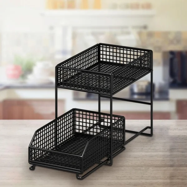 kf-S22eff43b92ac4bcfa2a2e788db9471172 2 Tier under Sink Organizers Storage Pull Out Cabinet Organizer Storage Shelf Organizer Storage Rack for Bathroom Countertop