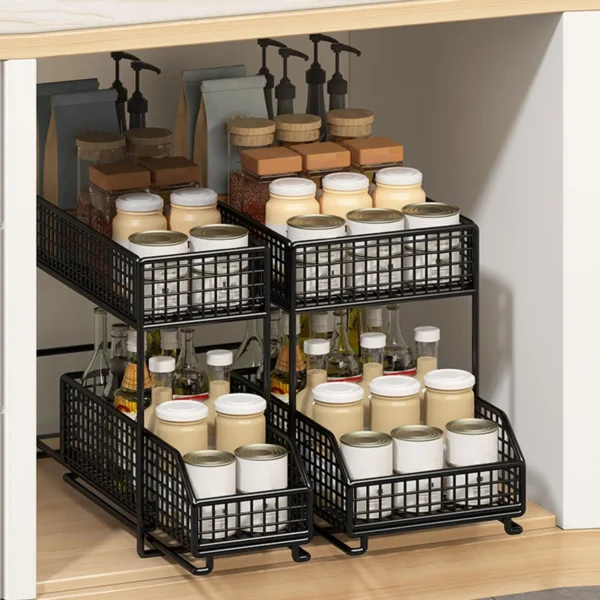 kf-Sdc0dce140cd94f7ba746ed072e9c0c25n 2 Tier under Sink Organizers Storage Pull Out Cabinet Organizer Storage Shelf Organizer Storage Rack for Bathroom Countertop