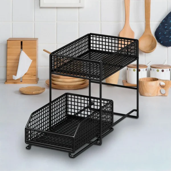 kf-Se7cf4545b4ff4ada96e5674c6cd61753u 2 Tier under Sink Organizers Storage Pull Out Cabinet Organizer Storage Shelf Organizer Storage Rack for Bathroom Countertop